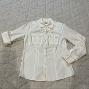 Ann Taylor Loft 00P Women’s White Botton Down Utility Shirt